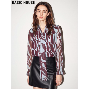 Basic House/百家好轻熟风系带雪纺衬衫女2026春季新款设计感衬衣