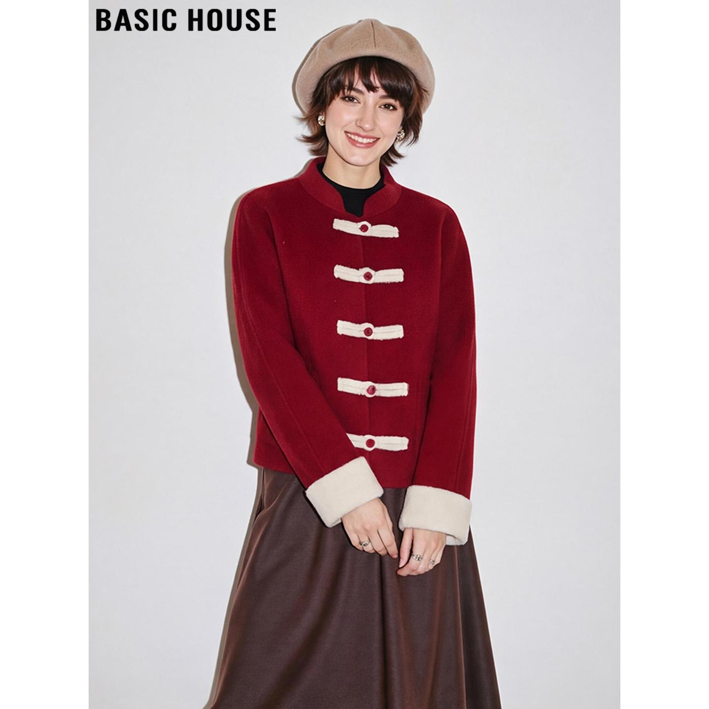 Basic House/百家好红色100%羊毛呢外套女士冬季新年战袍盘扣上衣,女装/女士精品,毛呢外套,淘宝优惠券,粉丝福利购,淘宝优惠卷