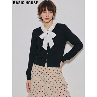 新款 Basic 女2026春季 百家好系带领香风假两件针织衫 小上衣 House