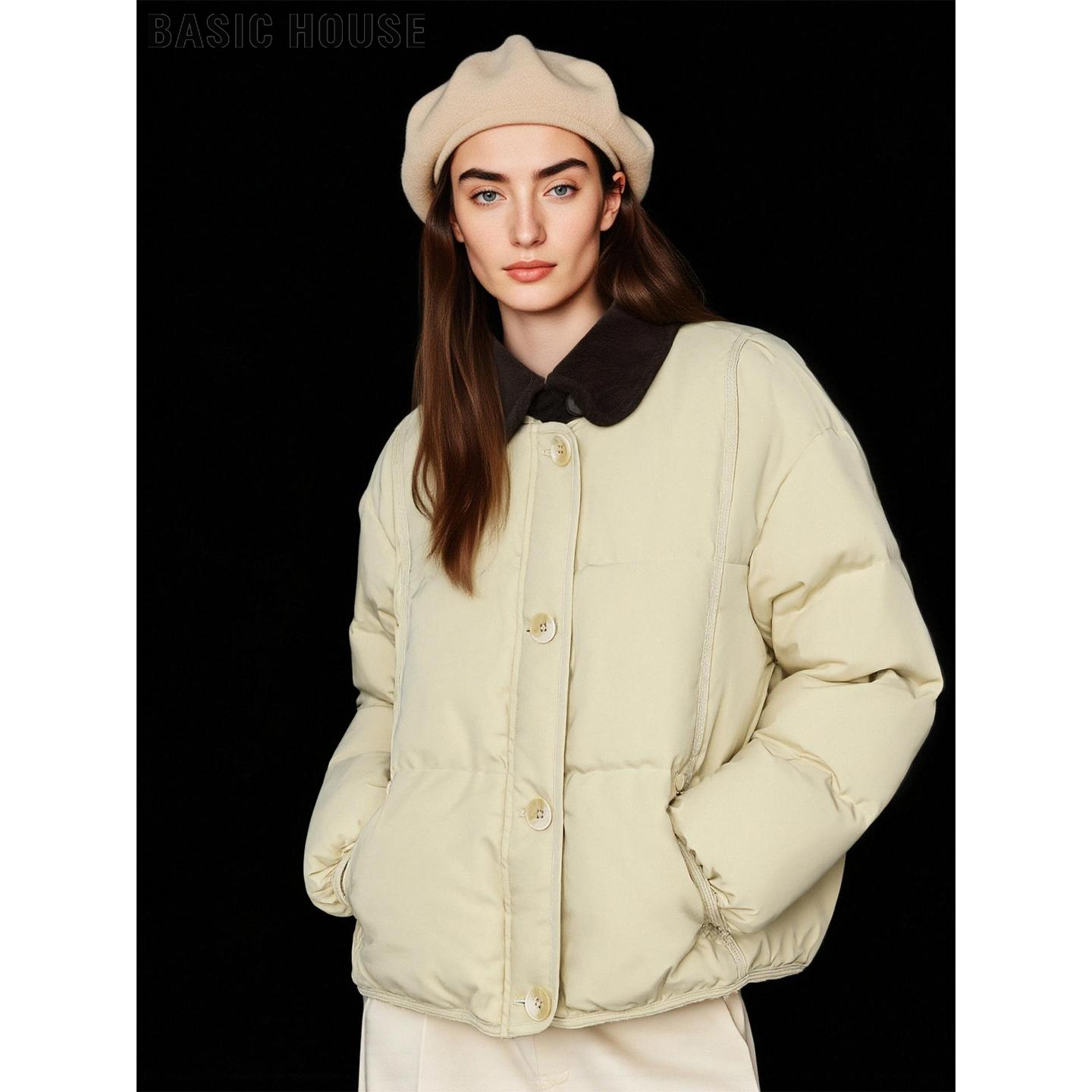 百家好黄色90%白鸭绒翻领羽绒服