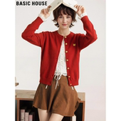 House 百家好新年红圆领针织衫 女2026春季 Basic 新款 外搭毛衣外套
