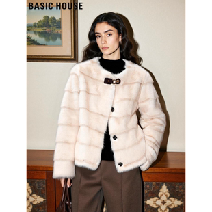 高级感加厚环保皮草 百家好白色圆领毛茸茸外套女春季 Basic House