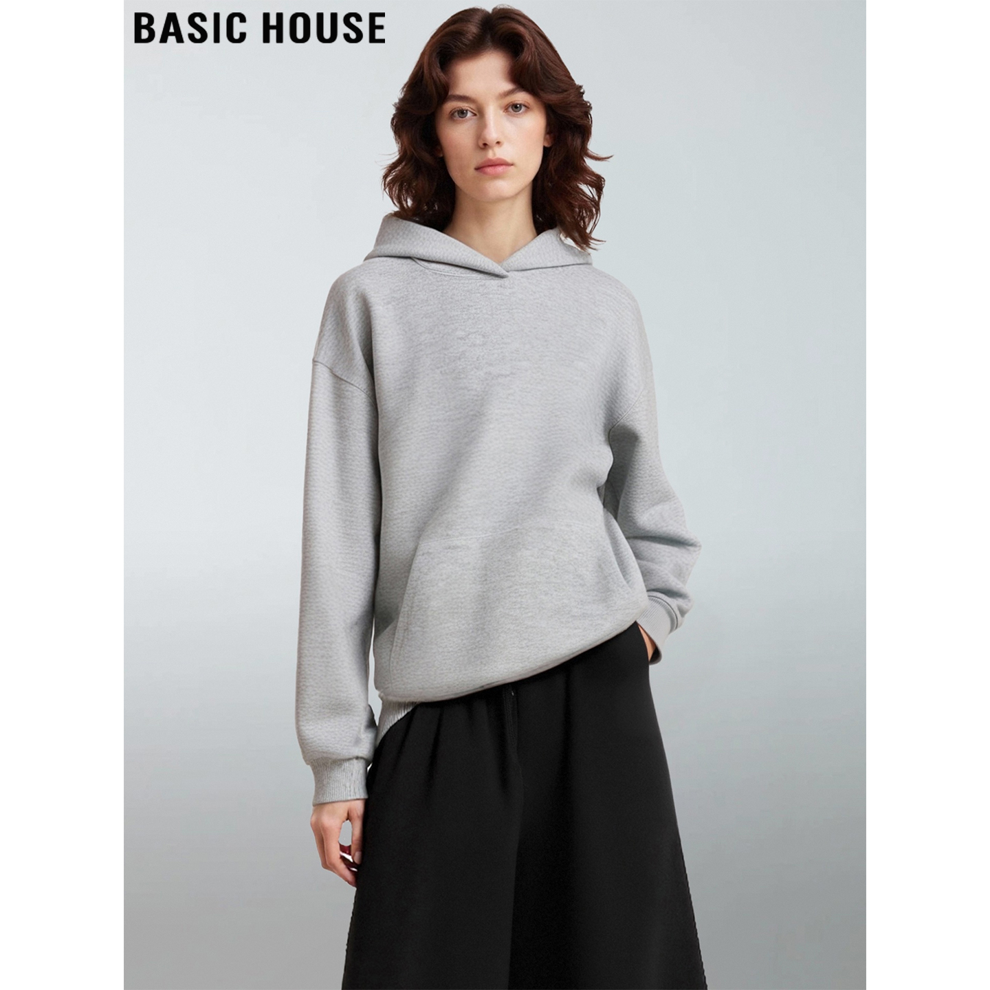 百家好美式连帽灰色卫衣女外套