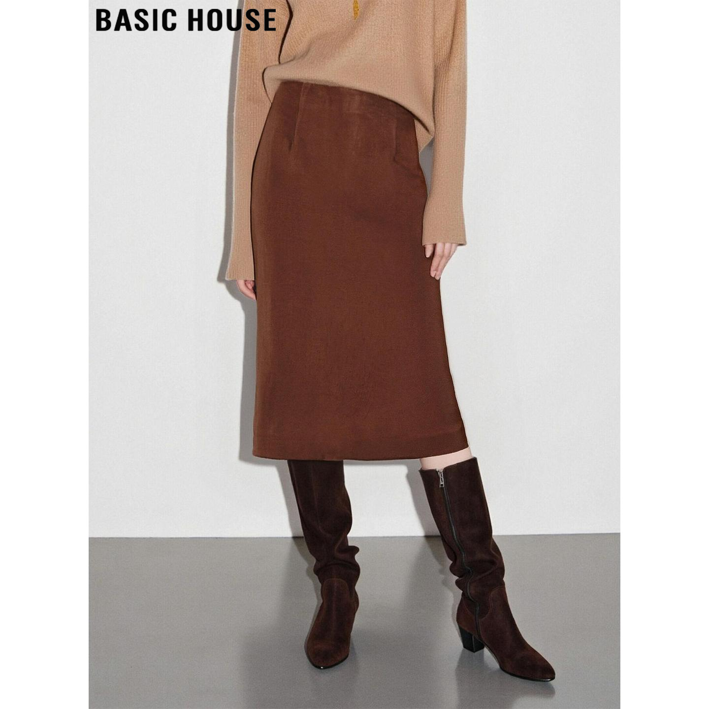 百家好美拉德咖色毛呢半身裙女