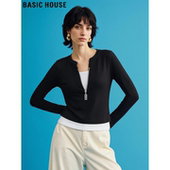 半拉链修身 Basic 上衣 T恤女2026春季 新款 House 百家好假两件长袖