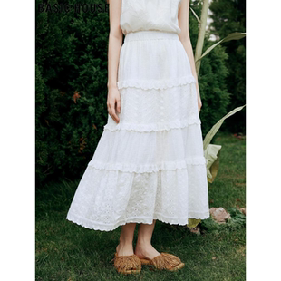 法式 Basic 新款 百家好白色蕾丝半身裙女2026夏季 气质蛋糕裙 House