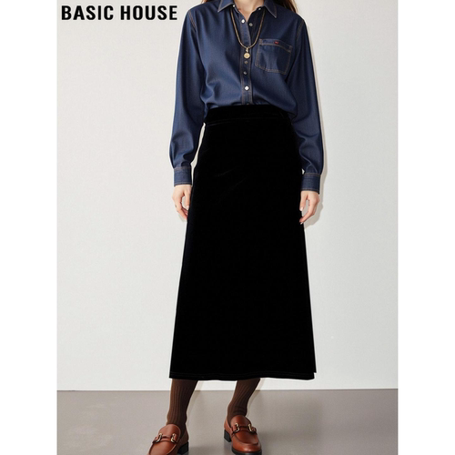 百家好大码胖MM黑色丝绒半身裙女