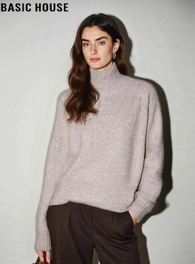 Basic House/百家好奶晶米100%羊毛加厚高领毛衣女冬季打底针织衫
