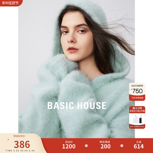 2023毛衣女秋冬加厚 百家好连帽慵懒软糯羊驼毛针织衫 House Basic