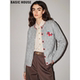 新款 Basic 女2026春季 百家好灰色小马刺绣针织开衫 绞花外套 House