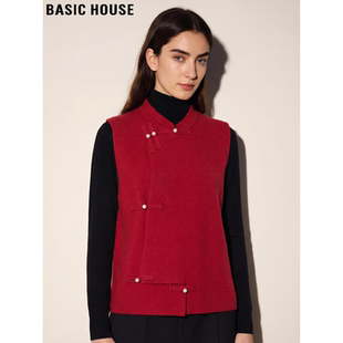 新款 Basic 红色马甲女士2026春季 百家好新中式 国风羊绒背心 House