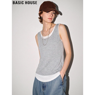 外穿设计感坎肩吊带 百家好灰色假两件运动背心女夏季 Basic House