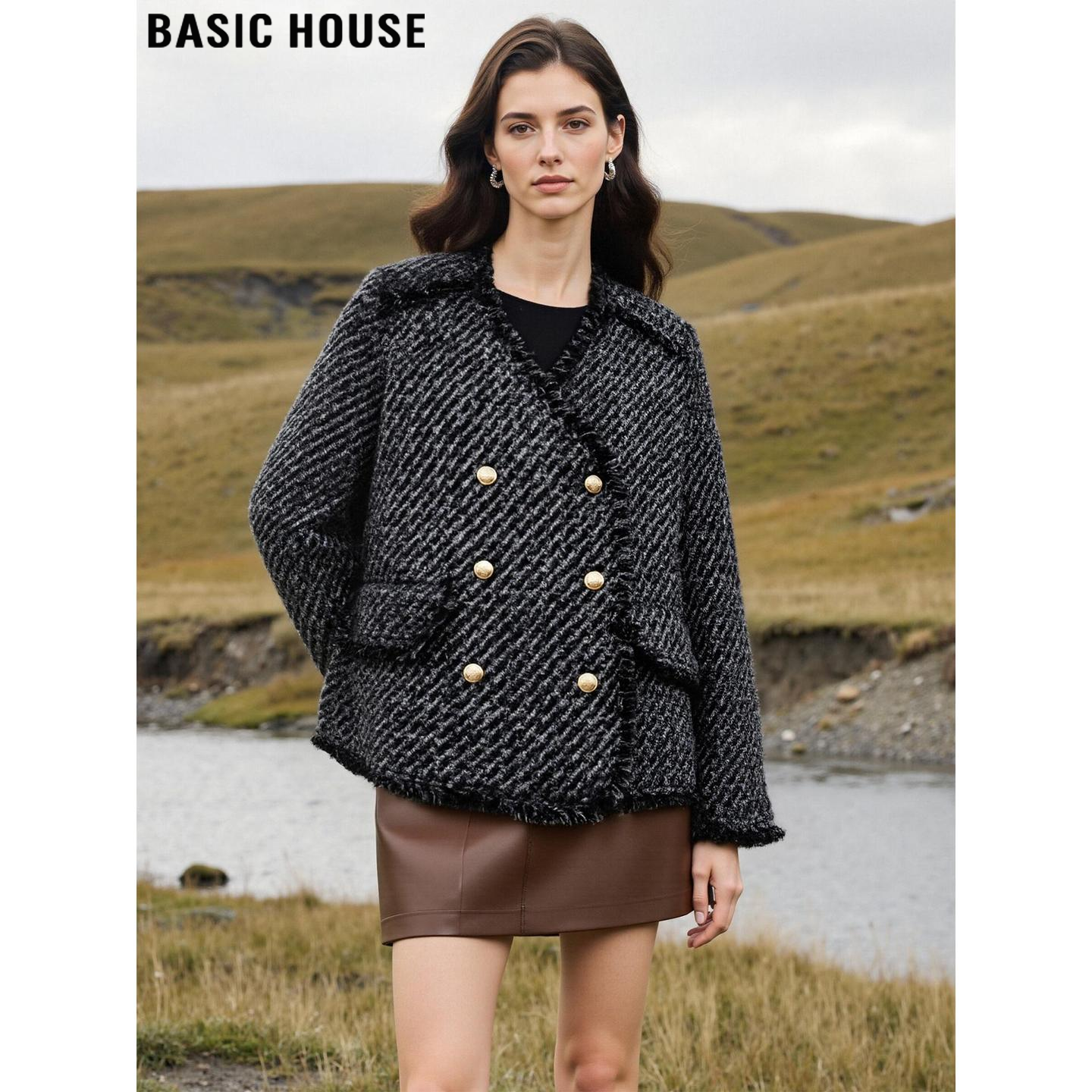 Basic House/百家好双排扣小香风白鸭绒羽绒服女冬季高级感短外套,女装/女士精品,羽绒服,淘宝优惠券,粉丝福利购,淘宝优惠卷