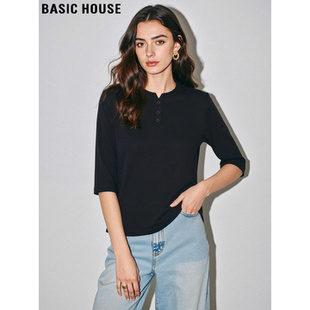 House 舒适百搭打底衫 百家好黑色七分袖 新款 T恤女2026春季 Basic