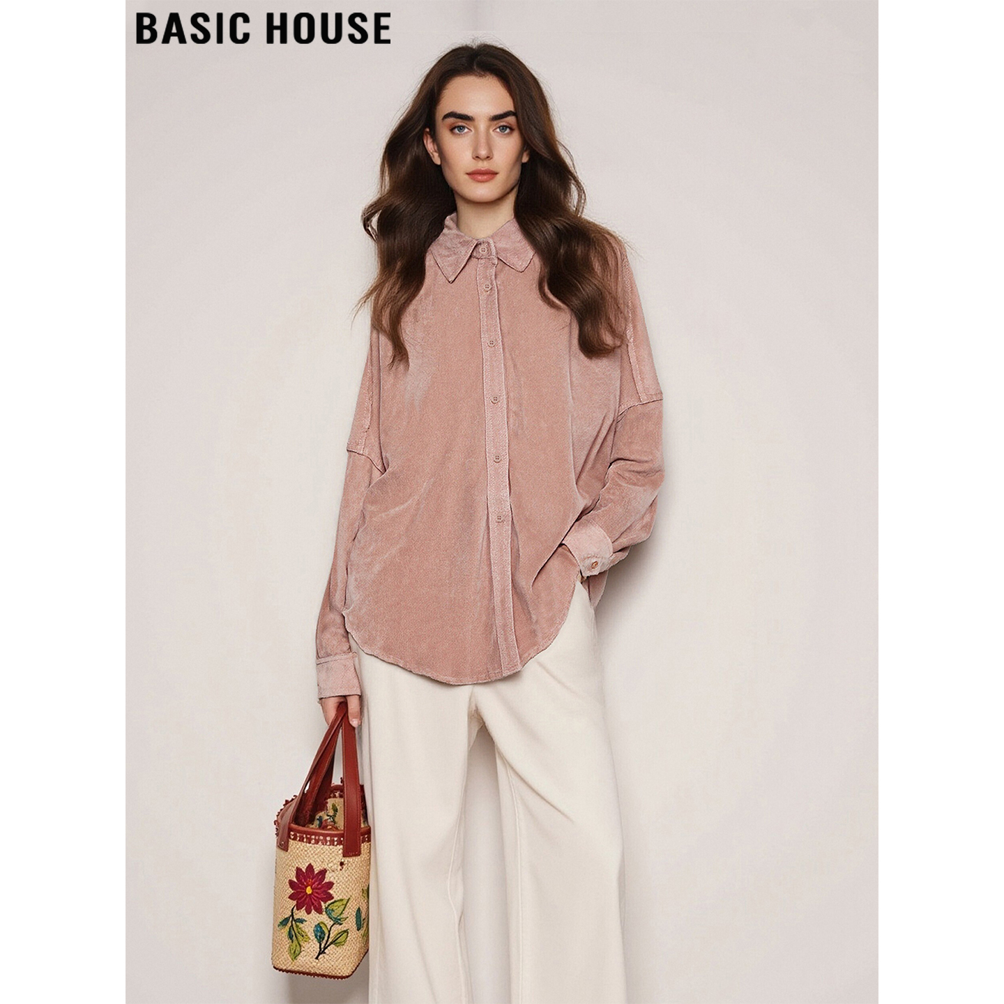 百家好复古磨毛粉色衬衫保暖外套