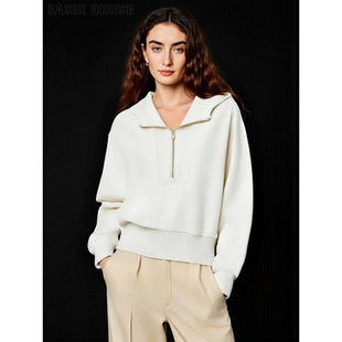 Basic House/百家好美式潮流半拉链加厚卫衣女冬季慵懒风打底上衣