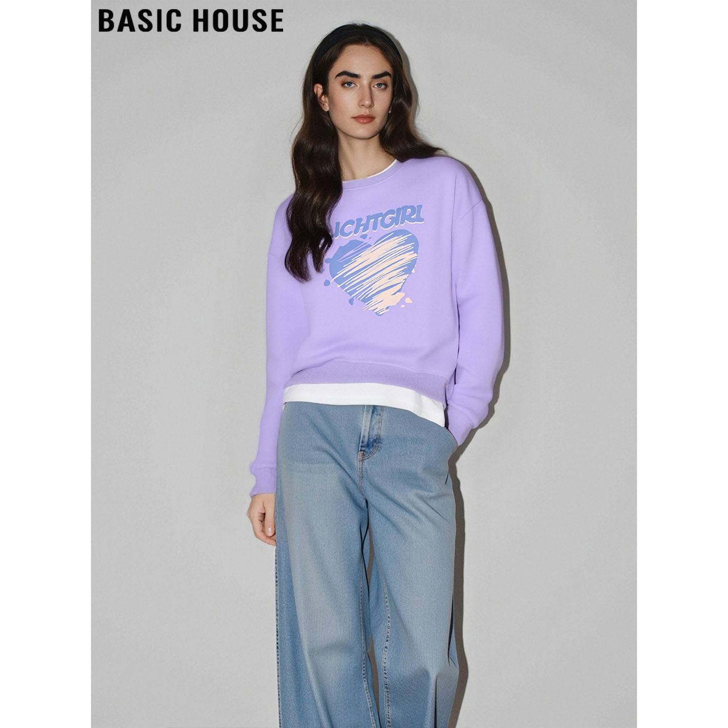 百家好假两件紫色圆领卫衣女