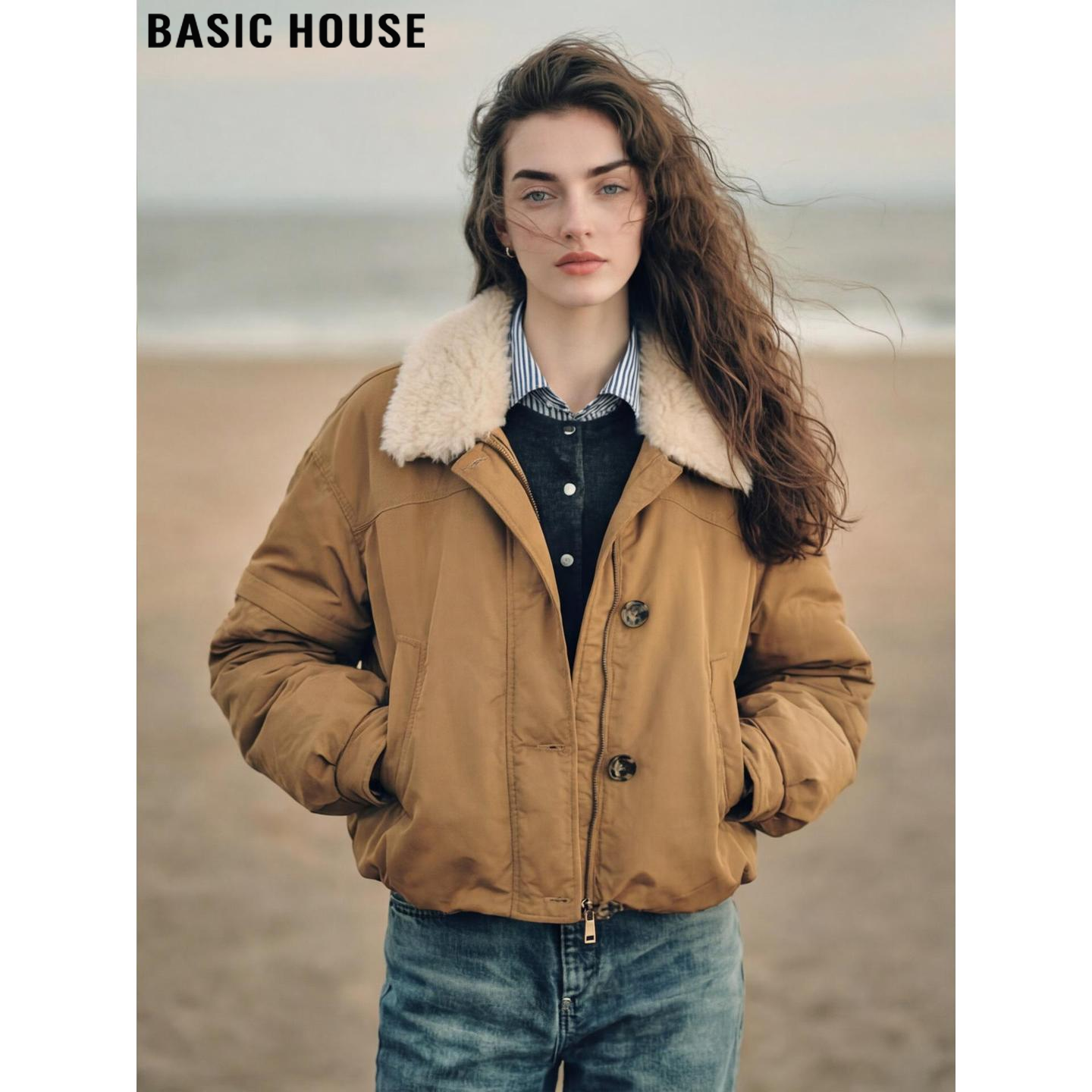Basic House/百家好卡其色90鸭绒短款羽绒服女士冬季毛领加厚外套,女装/女士精品,羽绒服,淘宝优惠券,粉丝福利购,淘宝优惠卷