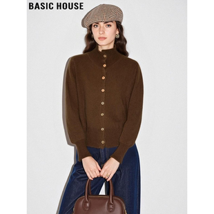 100%羊毛针织衫 百家好美拉德咖色高领毛衣外套女春季 House Basic