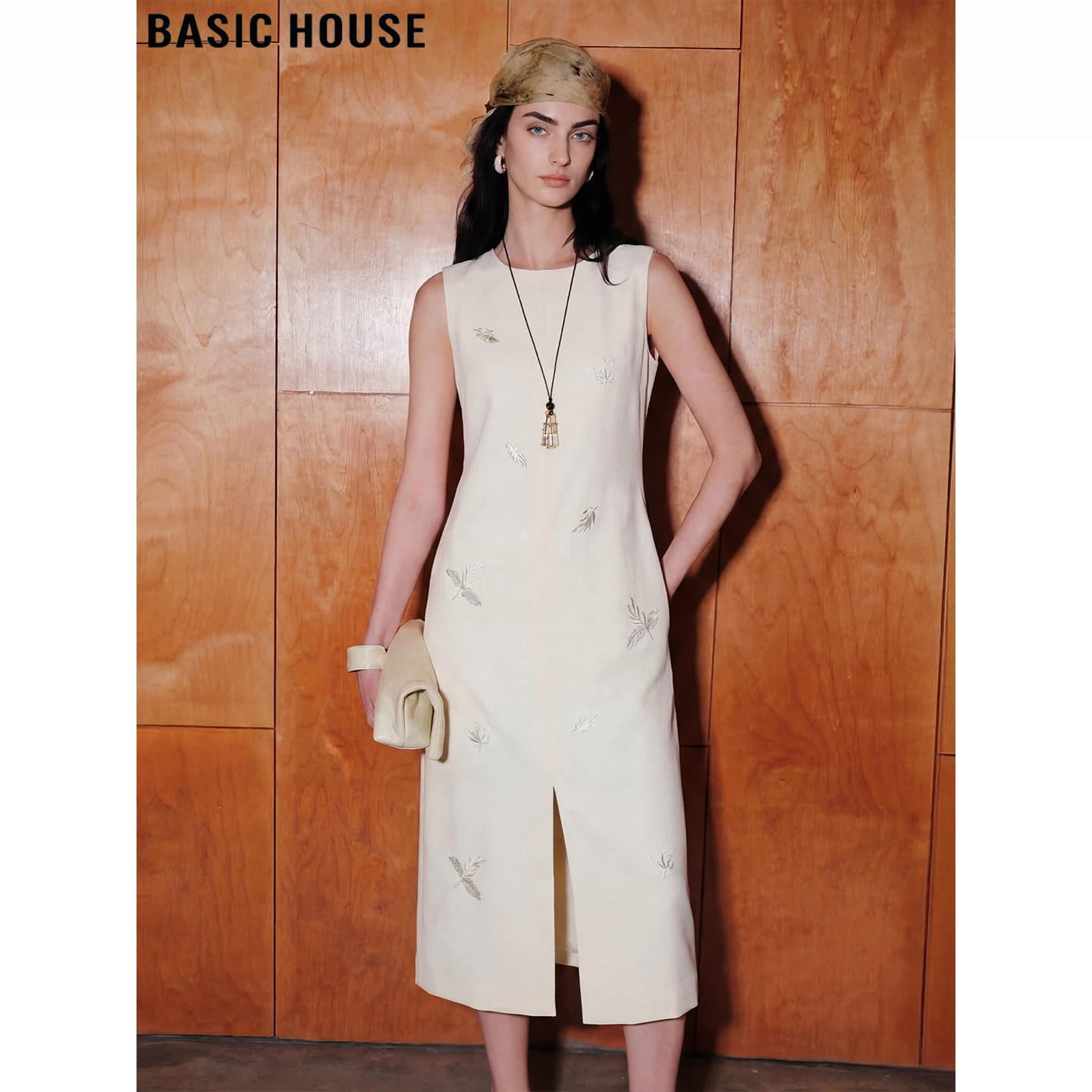 Basic House/百家好法式刺绣无袖西装连衣裙女2026春季新款背心裙