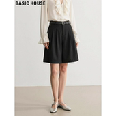 House 高腰A字阔腿五分裤 百家好黑色天丝西装 女夏季 子 短裤 Basic