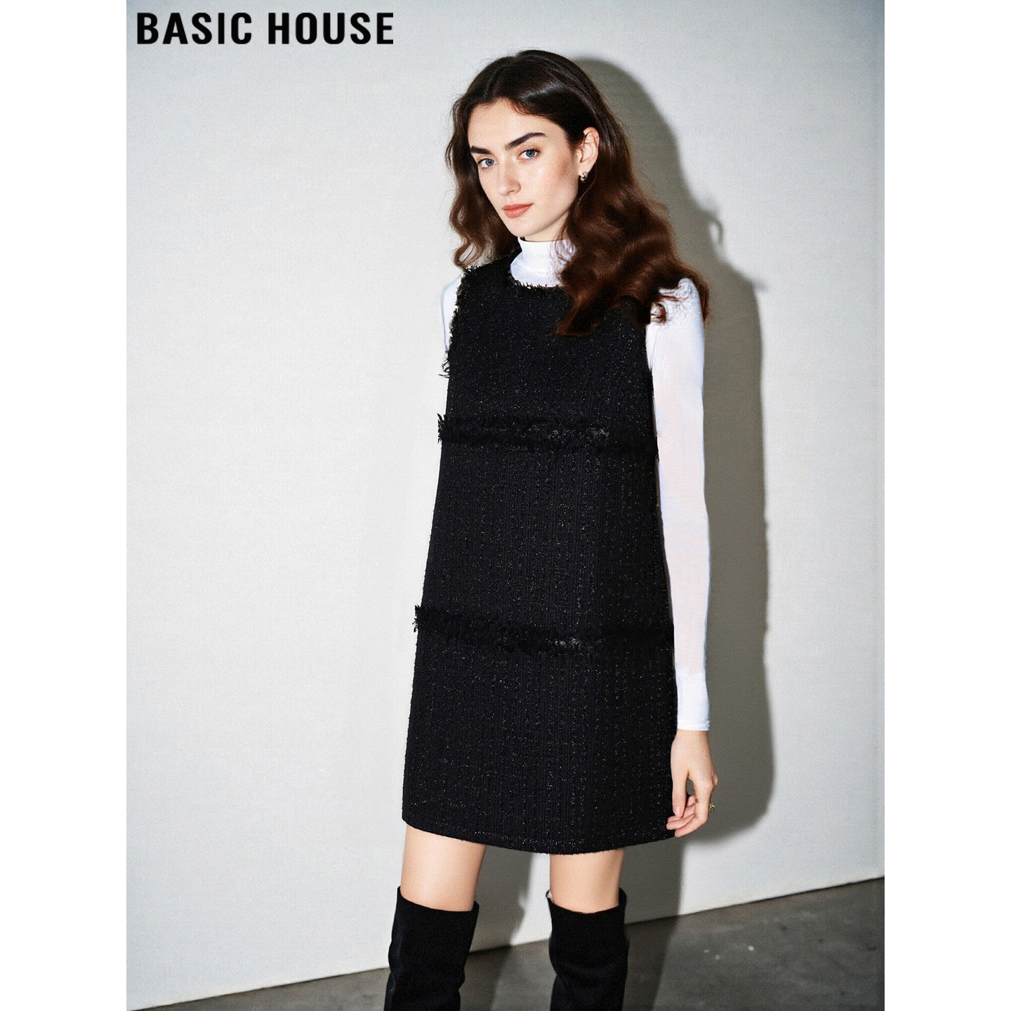 Basic House/百家好黑色小香风背心裙女2026春季新款中长款小黑裙,女装/女士精品,连衣裙,淘宝优惠券,粉丝福利购,淘宝优惠卷