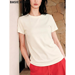 T恤女士夏季 百家好天丝圆领正肩短袖 含羊毛白色上衣 House Basic
