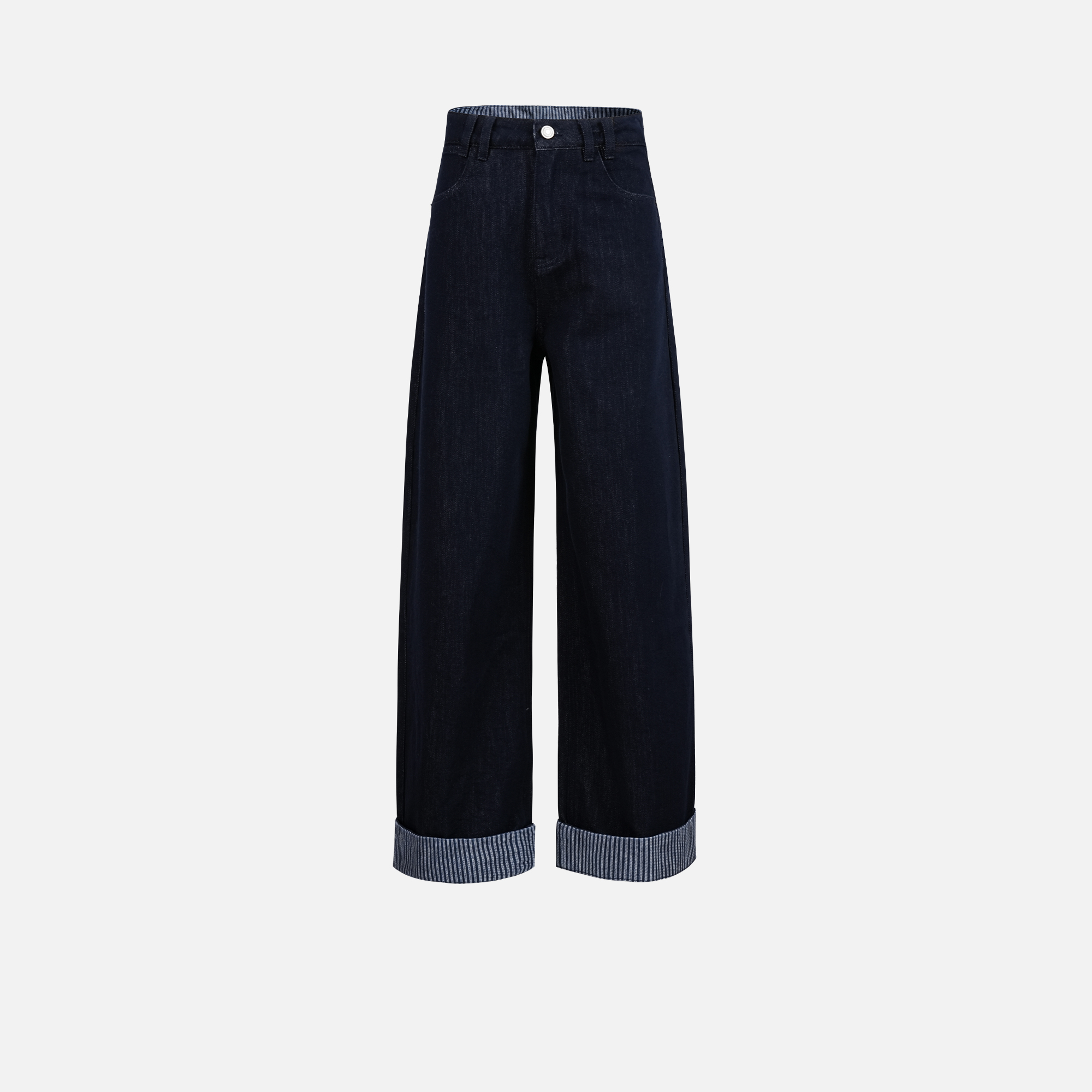 Basic House/百家好高腰牛仔裤女2025秋季新款宽松设计感阔腿裤子