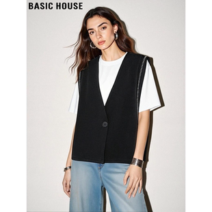 House 无袖 百家好宽松明线设计西装 新款 外套 马甲女2026夏季 Basic