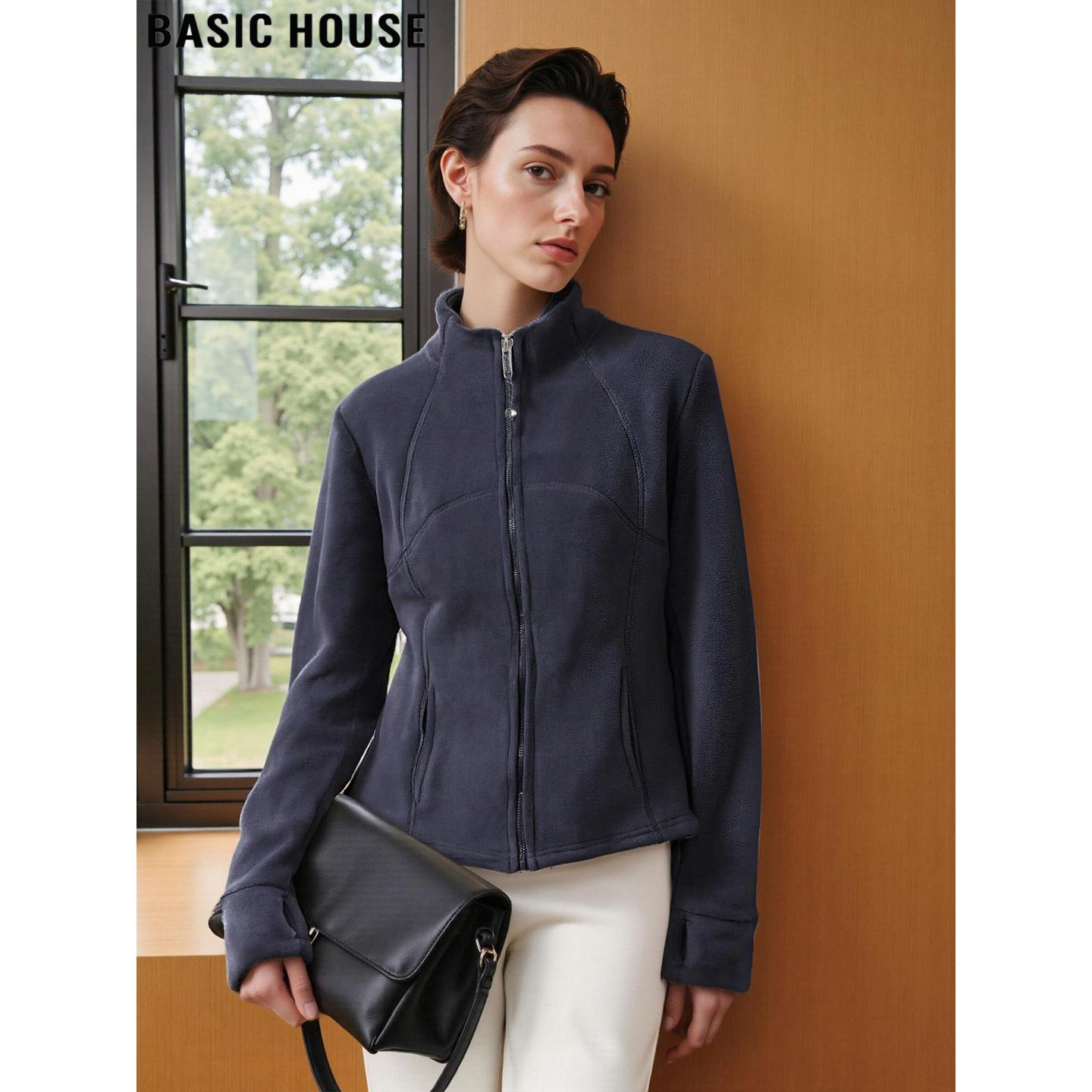 灰色立领外套加厚收腰修身卫衣女