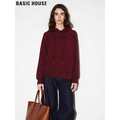 百家好红色连帽卫衣宽松套头上衣