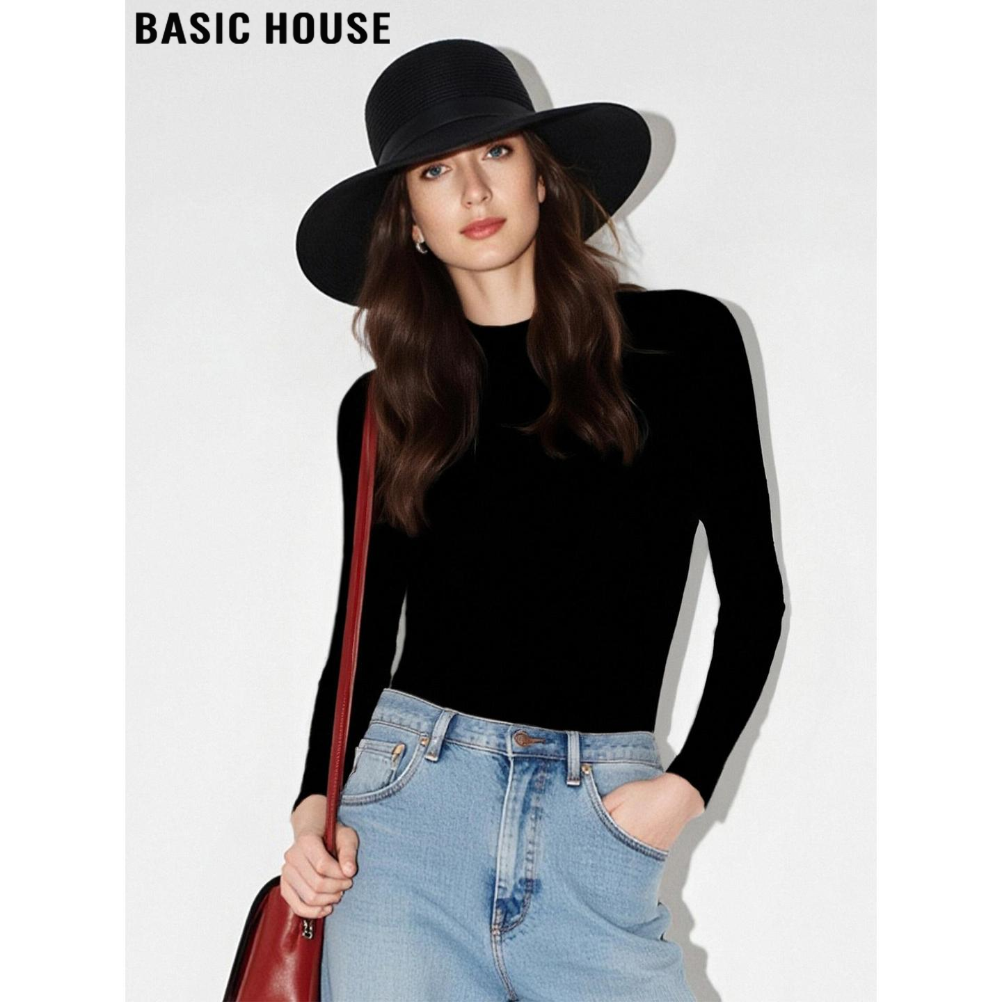 黑色半高领100%羊毛针织打底衫女