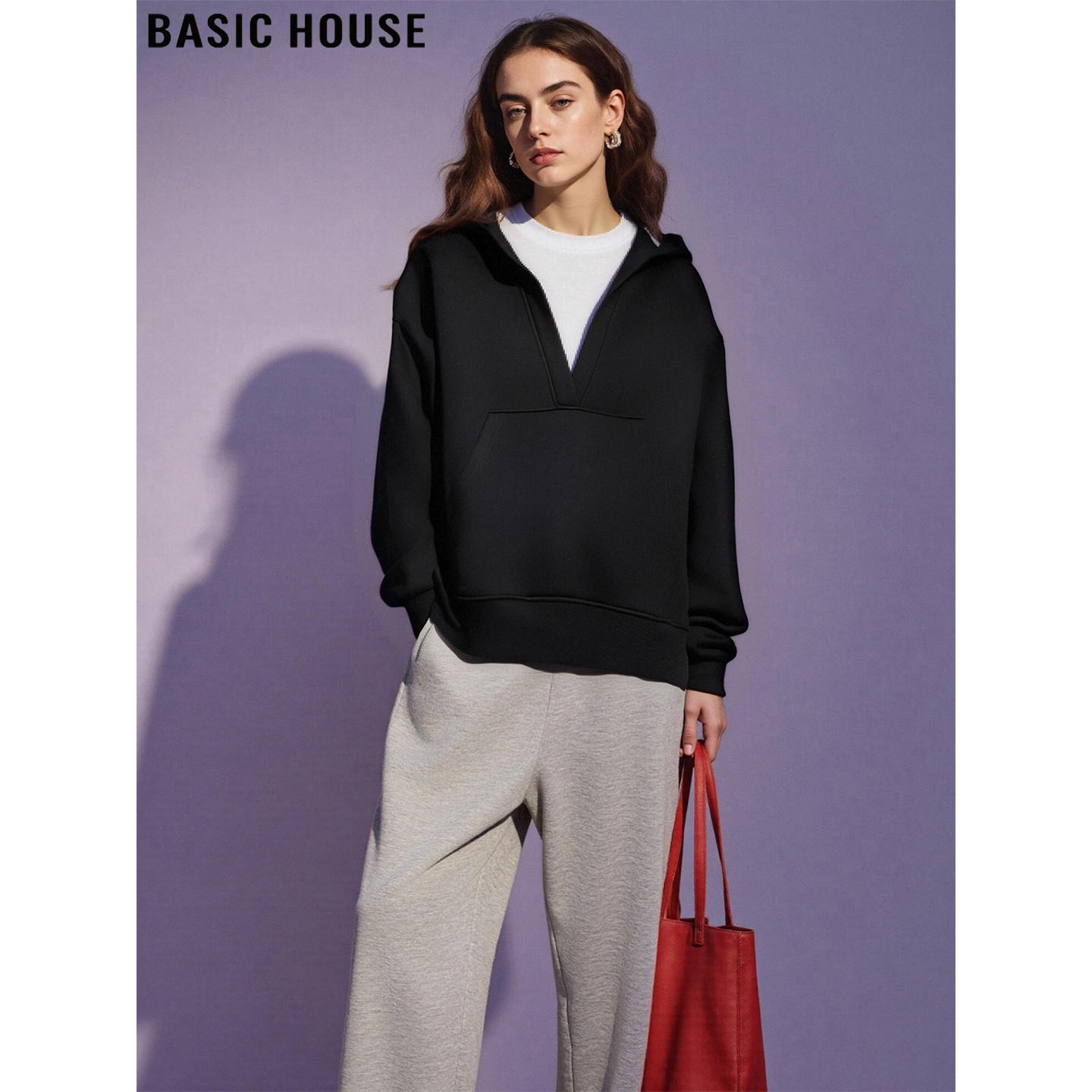 百家好休闲黑色连帽卫衣宽松外套