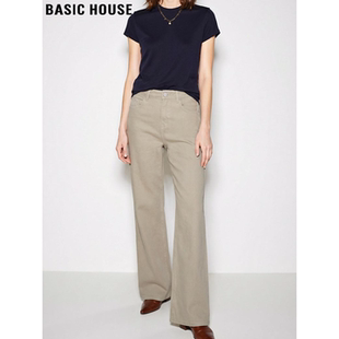 高腰显瘦含天丝马蹄裤 Basic 女春季 百家好卡其色微喇牛仔裤 House