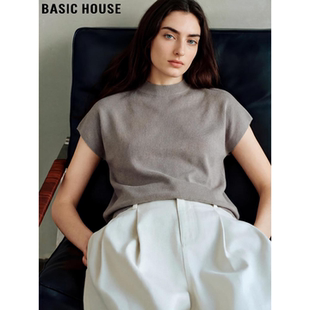 高级感气质针织短袖 百家好棕色半高领冰丝T恤女夏季 House Basic