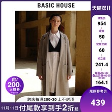 Basic House/百家好女装冬季韩风羊毛长款英伦风毛呢大衣HTCA722K图片