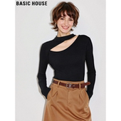 House 百家好黑色镂空针织衫 女冬季 Basic 设计感性感露肩修身 毛衣