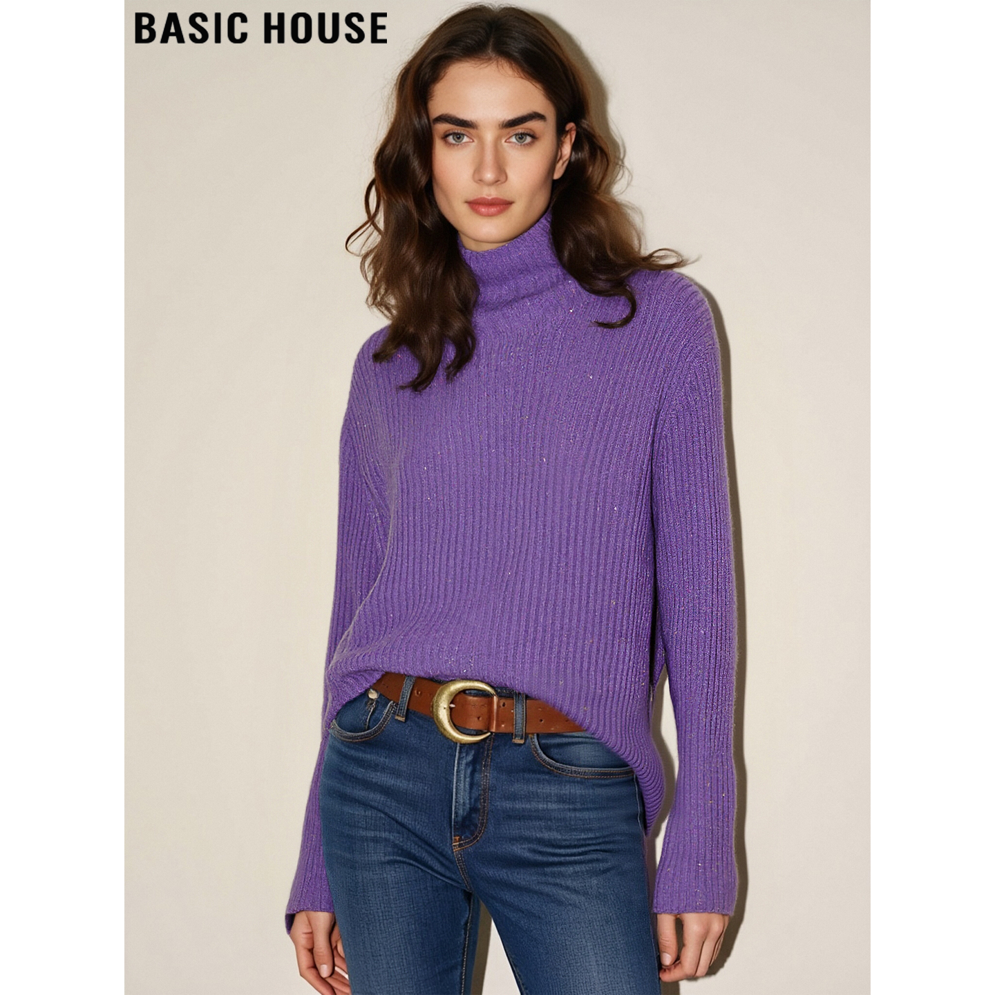 百家好香芋烟紫100%羊毛高领毛衣