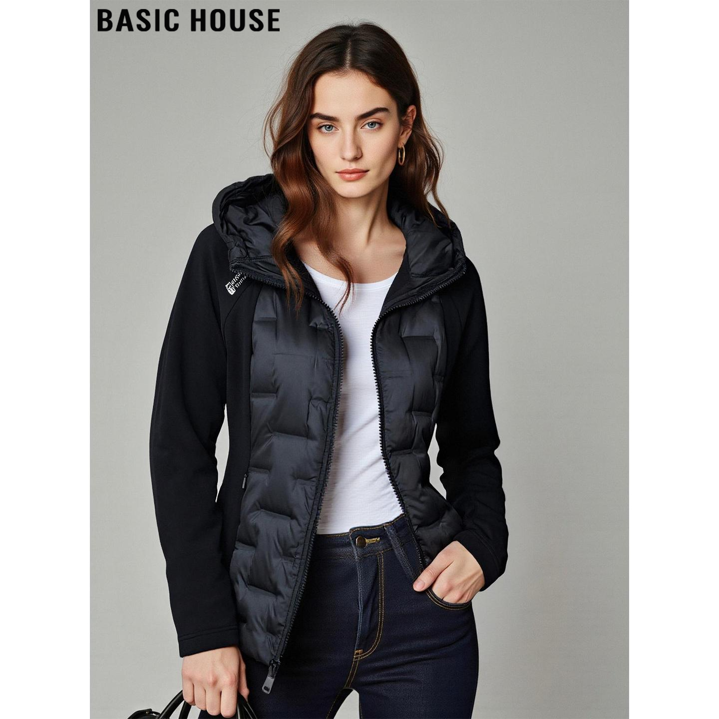 90鹅绒连帽黑色羽绒服保暖外套女