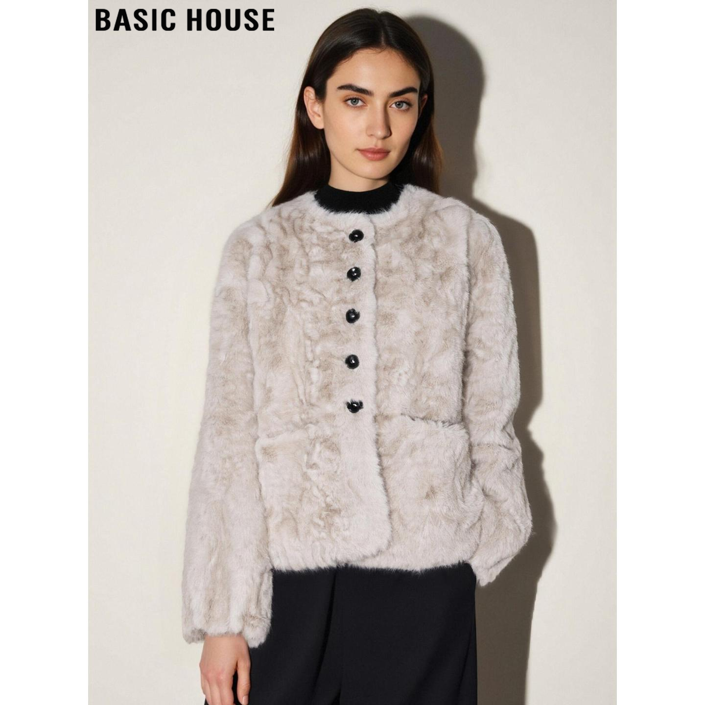 百家好法式杏色毛绒短外套女