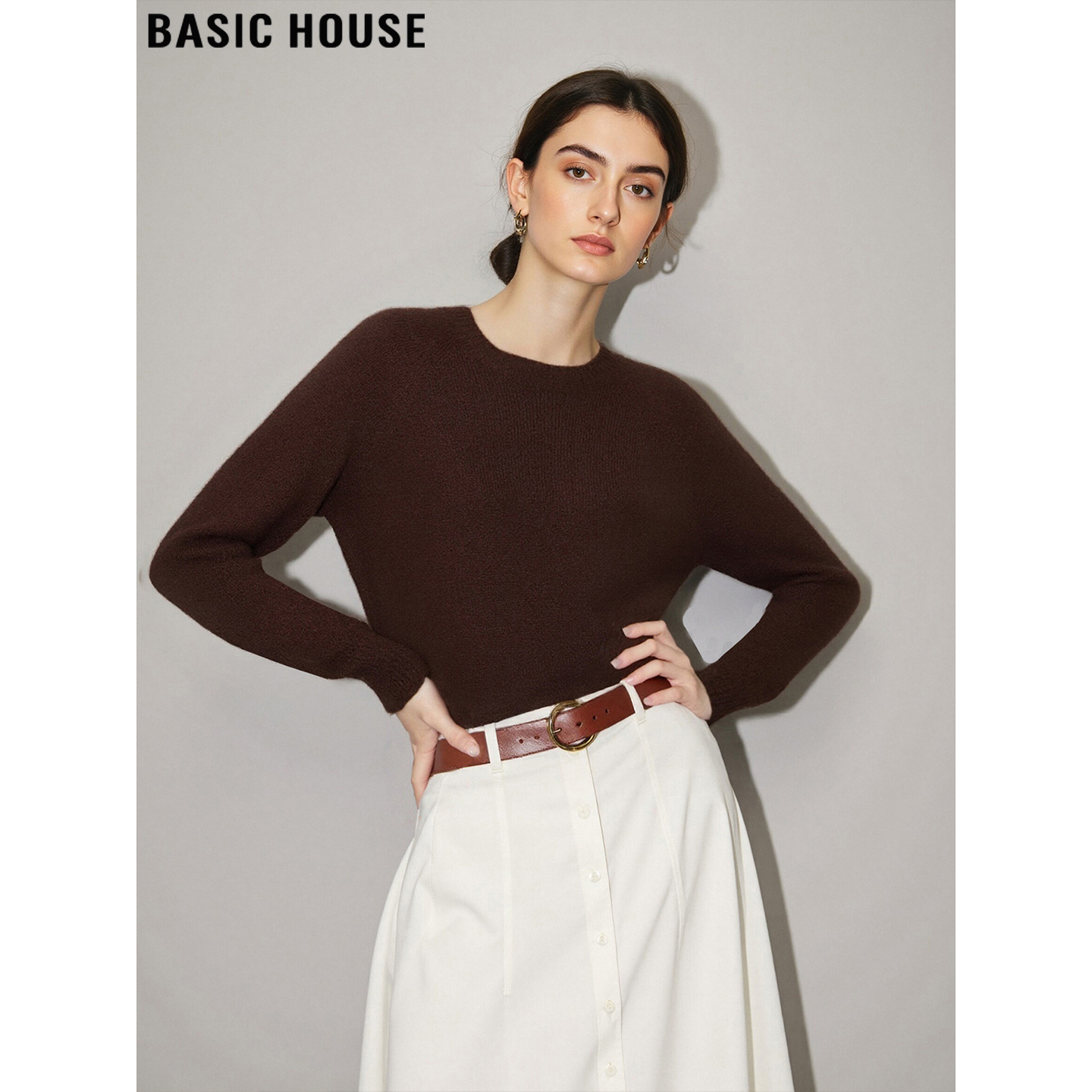 百家好美拉德咖色软糯羊毛衫女