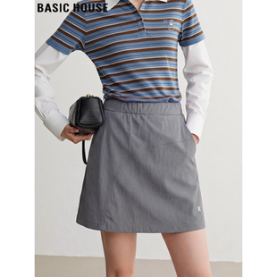 半身裙女夏季 百家好灰色山系工装 高腰A字网球短裙 House Basic