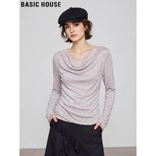 修身 Basic 新款 百家好假两件蕾丝拼接T恤女2026春季 紫上衣 House