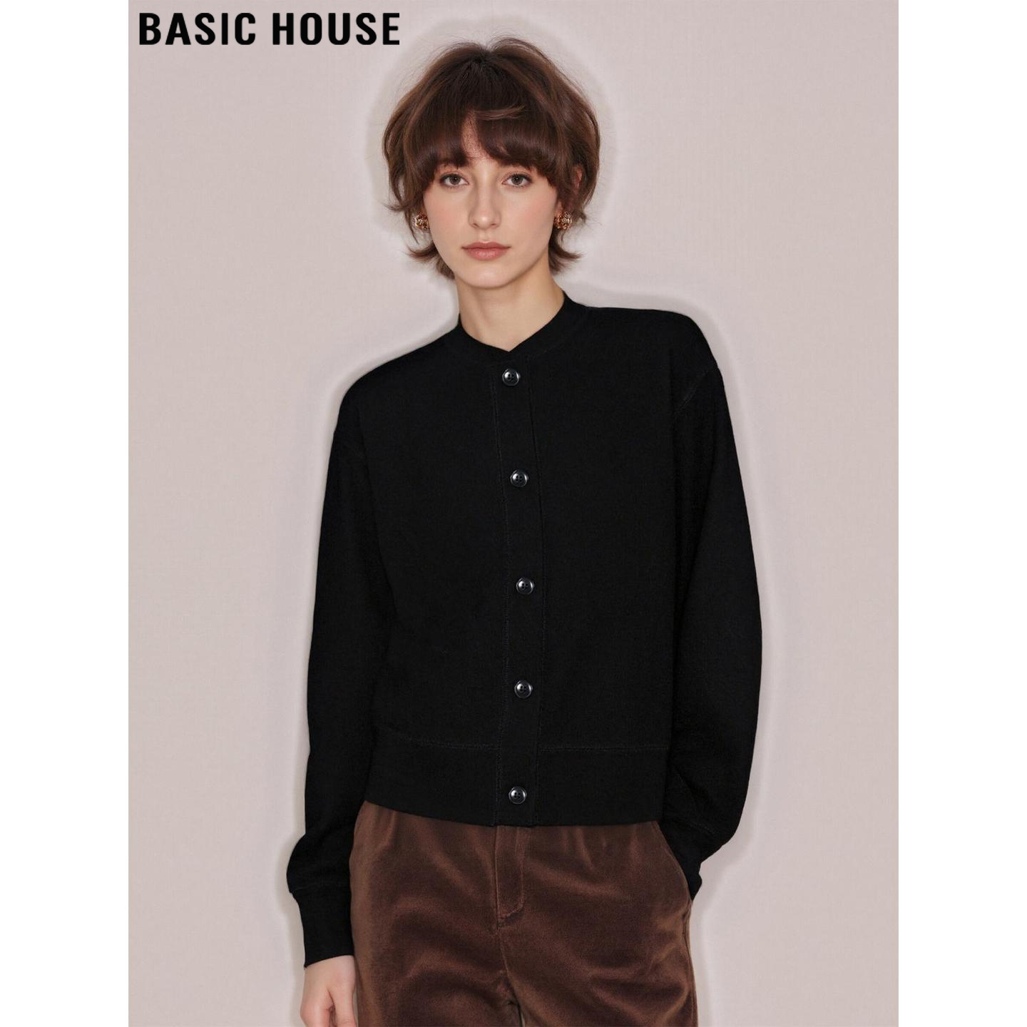 百家好高级感黑色圆领卫衣外套女