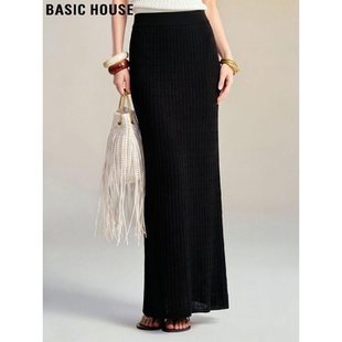 新款 百家好黑色包臀半身裙女2026春季 高腰显瘦铅笔裙 House Basic