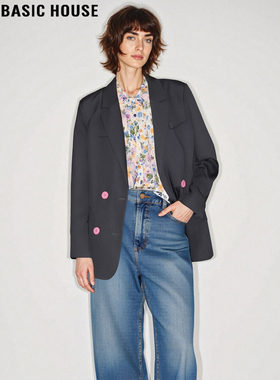 Basic House/百家好气质灰色西装外套女2026春季新款通勤宽松西服