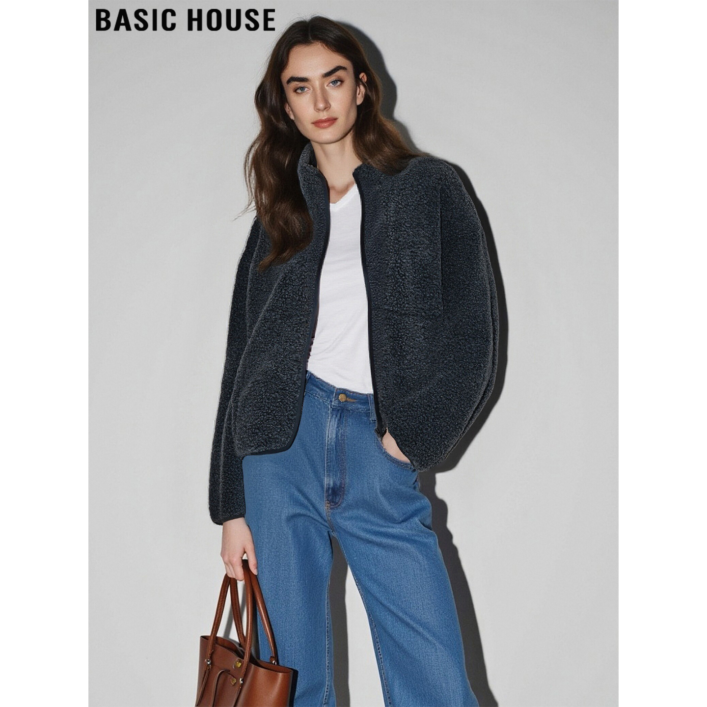 百家好摇粒绒立领外套女保暖开衫