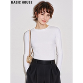 House 百家好白色圆领长袖 T恤打底衫 Basic 女士春季 简约内搭上衣