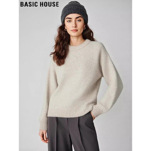 女春季 百家好慵懒风100%羊毛圆领针织衫 软糯打底毛衣 House Basic