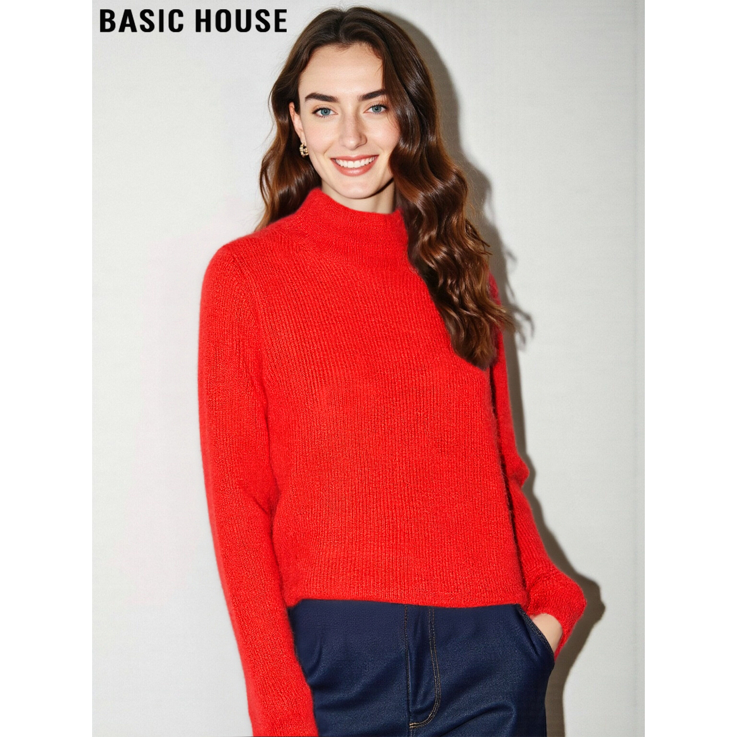 Basic House/百家好中国红100%羊毛针织衫女士冬季加厚半高领毛衣,女装/女士精品,毛针织衫,淘宝优惠券,粉丝福利购,淘宝优惠卷